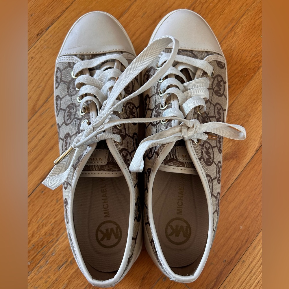 Michael Kors Cream and Brown Logo Sneakers